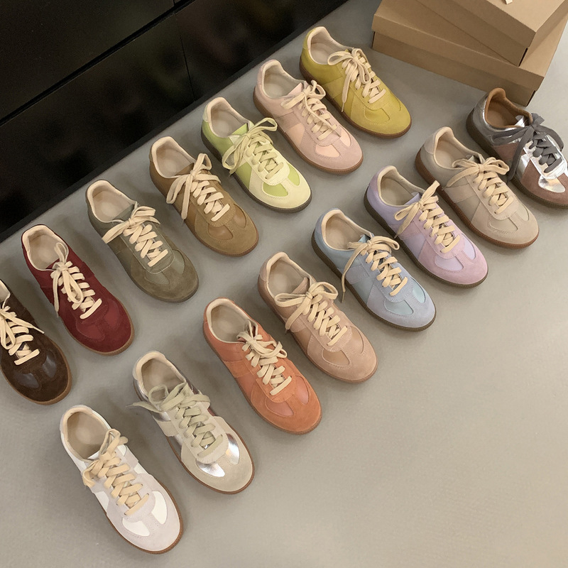 Vintage German Training Shoes 2025 Spring and Autumn New Genuine Leather Single-layer Shoes Women's All-match Flat Sports Casual Sneakers Ins Trendy