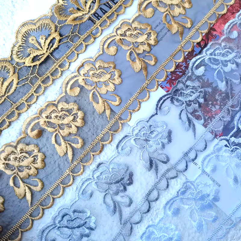 厂家直销金色定型纱花边 现货宽度6cm婚纱裤子服装辅料装饰配件