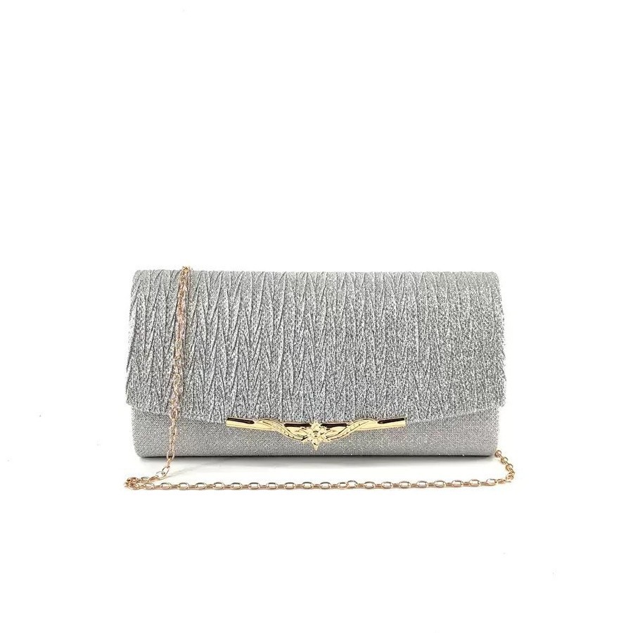 Cross-Border New Factory Direct Metal Women's Evening Bag Shiny Pleated Luxury Portable Round Bottom Crossbody Clutch - Thumbnail 4