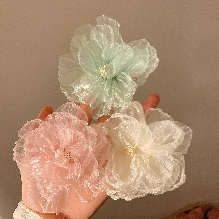 甜美花蕊边夹超仙网纱发夹花朵侧边度假头饰海边刘海新款发卡发饰|undefined