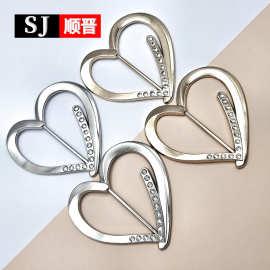 金属爱心腰扣镶珍珠水钻三档扣金色银色装饰腰带扣小香风收腰神器