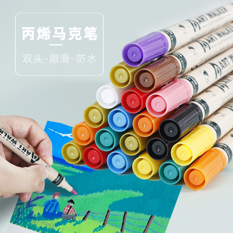 Un marcador de acrílico de doble cabeza solo autoeleccionado para estudiantes de arte con doble cabeza blando y duro resaltado blanco pluma graffiti