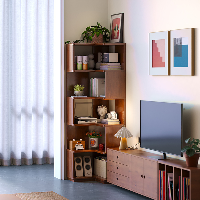 Estante de esquina Sala de estar TV Junto al armario de almacenamiento Gabinete de almacenamiento Gabinete de exhibición de madera maciza Gabinete de esquina de pared