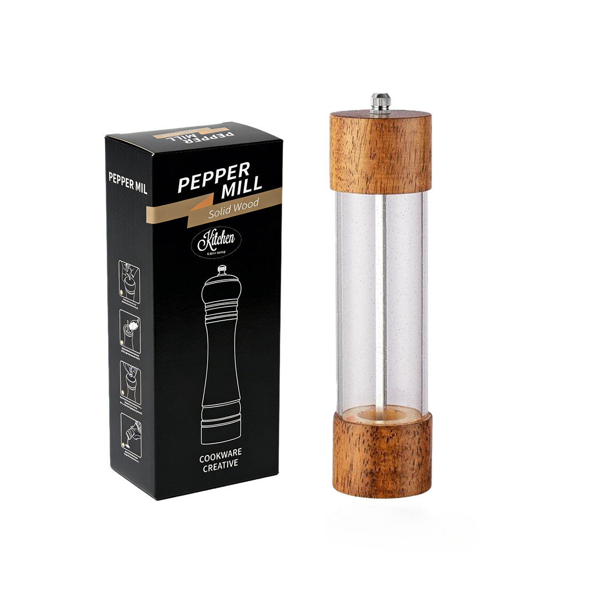 Molino de pimienta de madera núcleo cerámico manual acrílico polvo de pimienta sal marina molino multipropósito herramientas de cocina multipropósito para el hogar