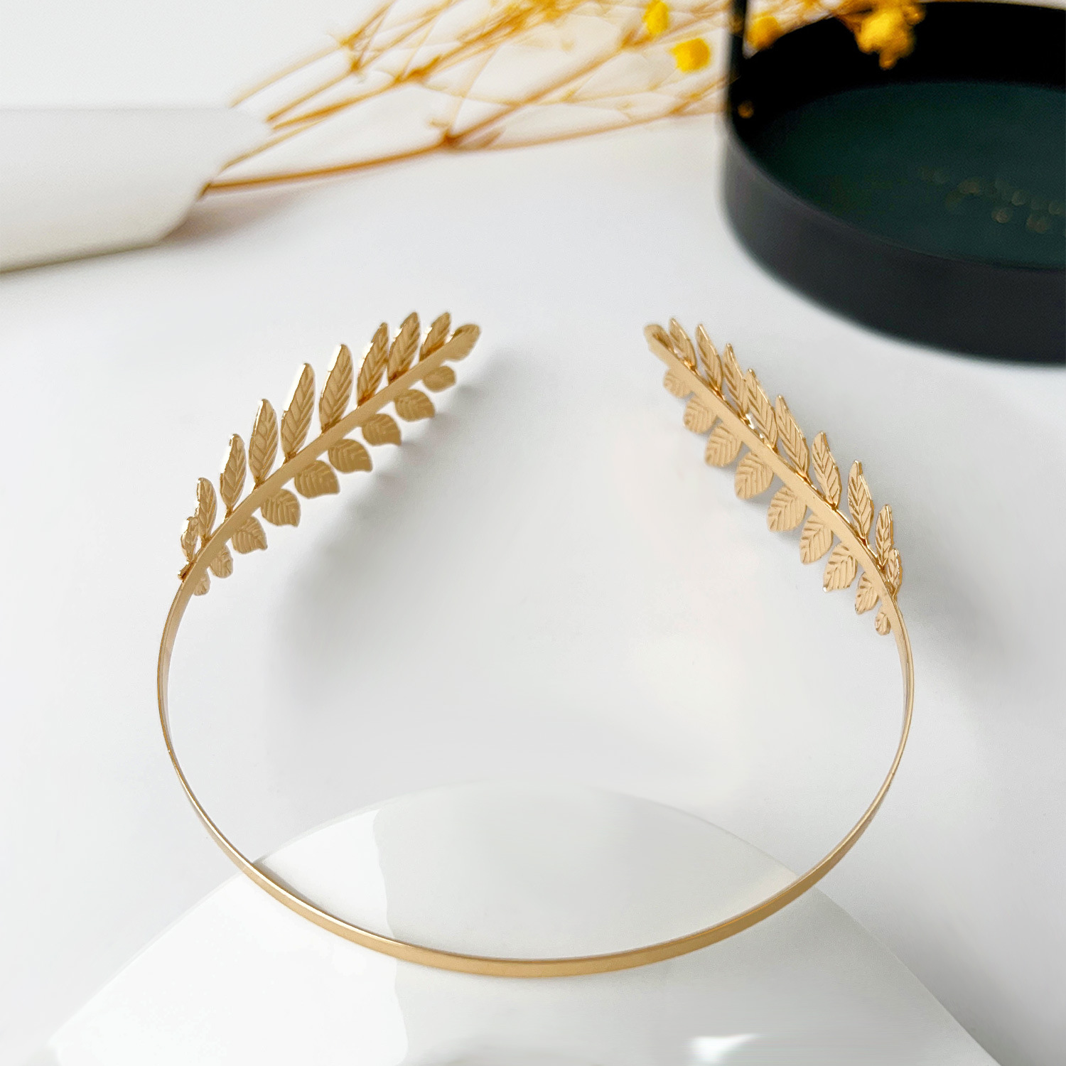 Metal headband-two golden leaves