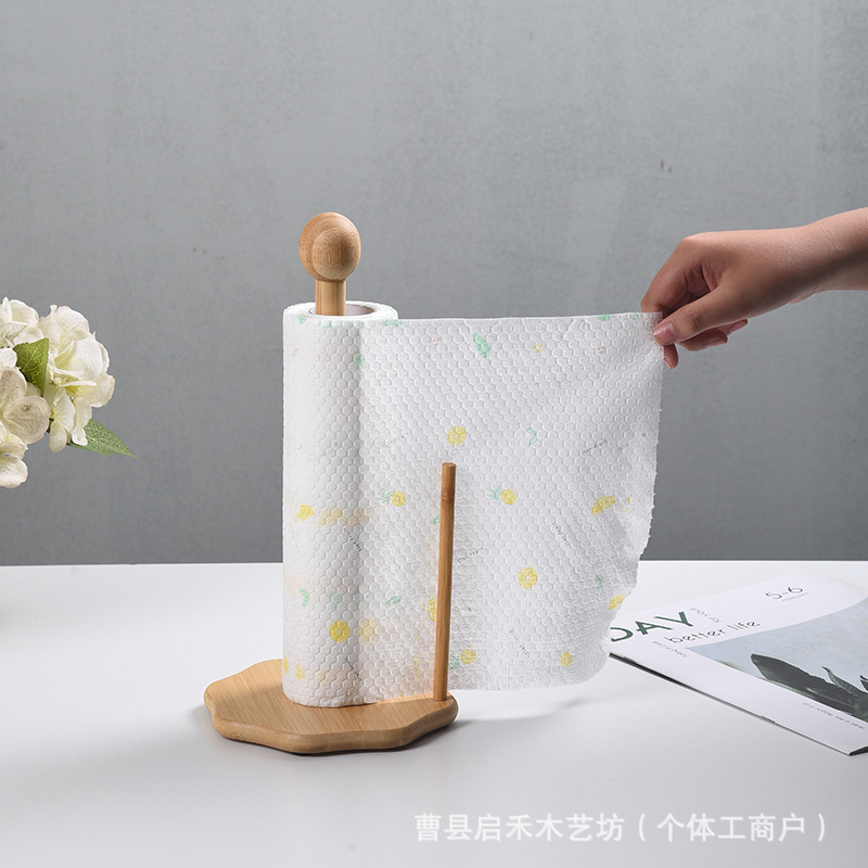 餐厨创意收纳架简约卷纸架家用纸巾架竹制置物架子挂架保鲜膜支架|undefined