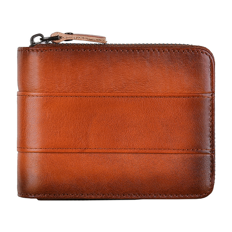 Cartera corta para hombre, piel de vaca de cuero, billetera genuina, bolso de tarjeta, bolso de tarjeta de identificación, nuevo producto transfronterizo, sentido avanzado, cremallera, dinero