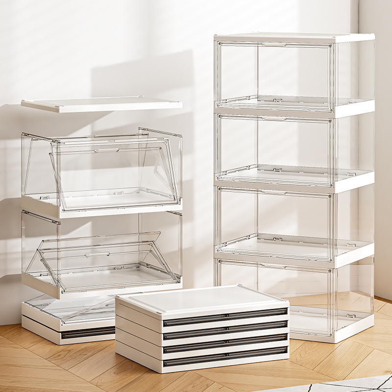 Transparent folding shoe cabinet shoe rack on the side of the…