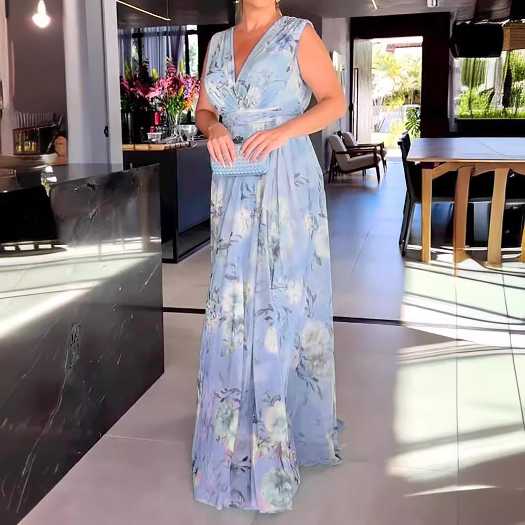ヨーロッパとアメリカの貿易国境を越えた新しい婦人服アマゾンオフショルダープリントドレス夏のバックレススカートハイエンド