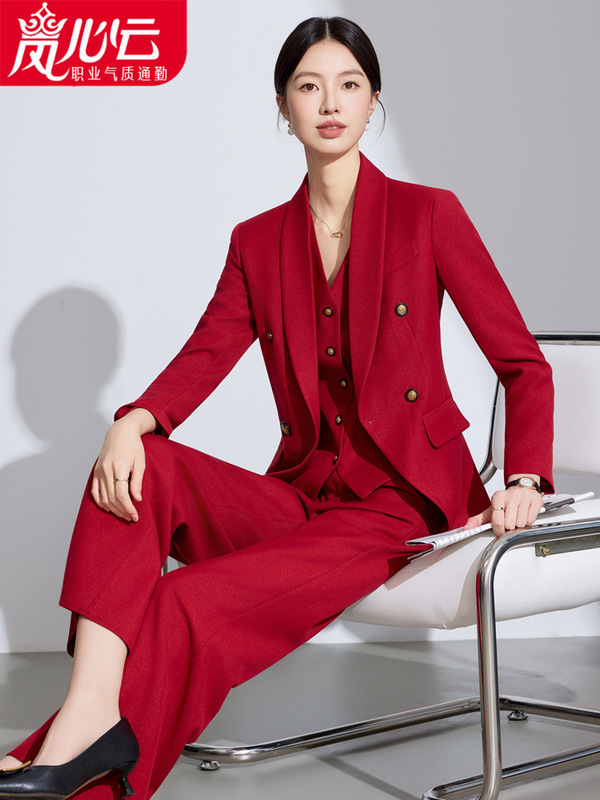 职业西装套装女时尚大牌高级感马甲三件套休闲气质主持人西服8201|undefined