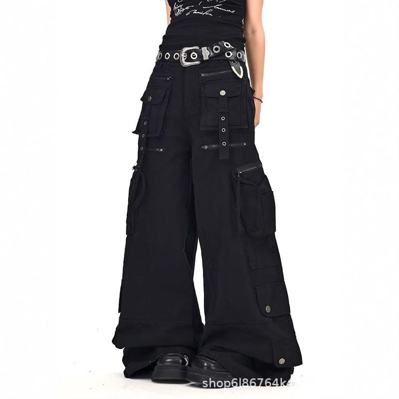 American-Style Patchwork Multi-Pocket Cargo Pants Summer 2025 New Trendy Fashionable Black Wide-Leg Long Pants American-Style Patchwork Multi-Pocket Cargo Pants Summer 2025 New Trendy Fashionable Black Wide-Leg Long Pants