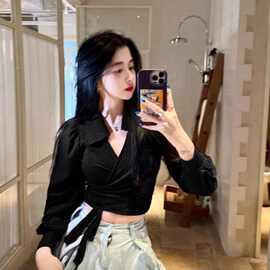 大码女装酒红色绑带打底衫秋冬胖mm遮肉显瘦polo领辣妹正肩上衣服