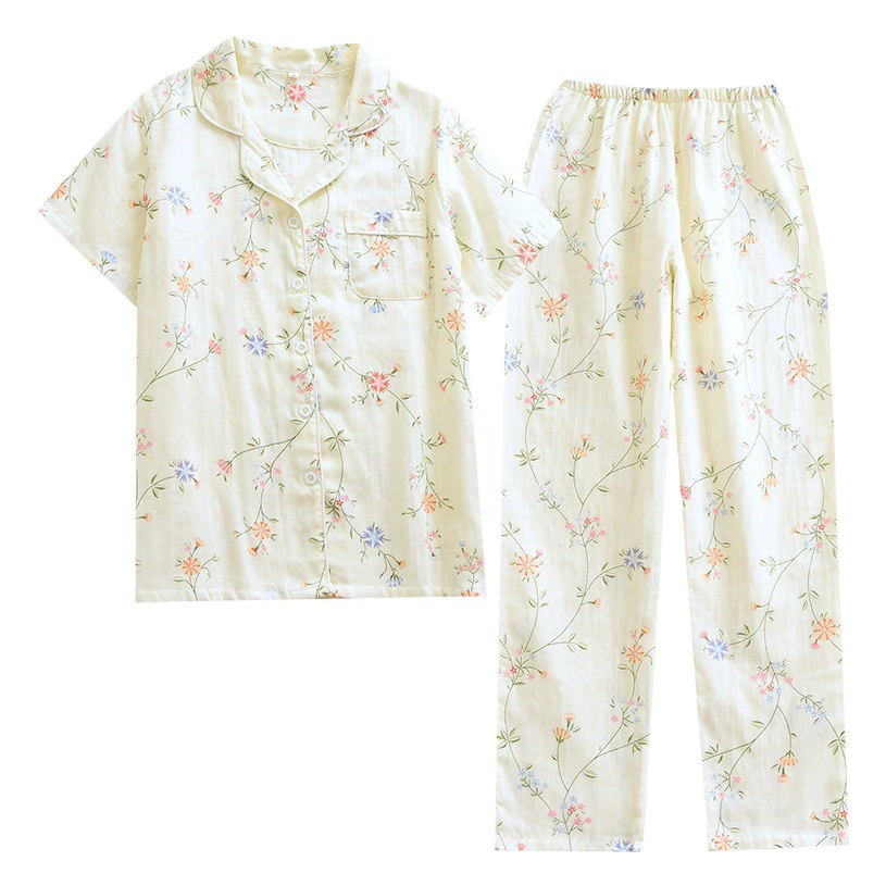 2022 Новое поступление Летняя женская пижама с милым марлевым принтом, брюки с короткими рукавами, костюм, свободная удобная домашняя одежда