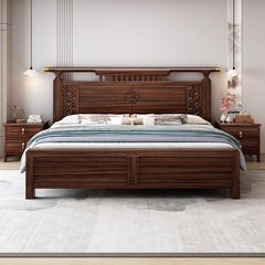 新中式烏金木實木大床主臥2米1.8m雙人床現代簡約輕奢婚床