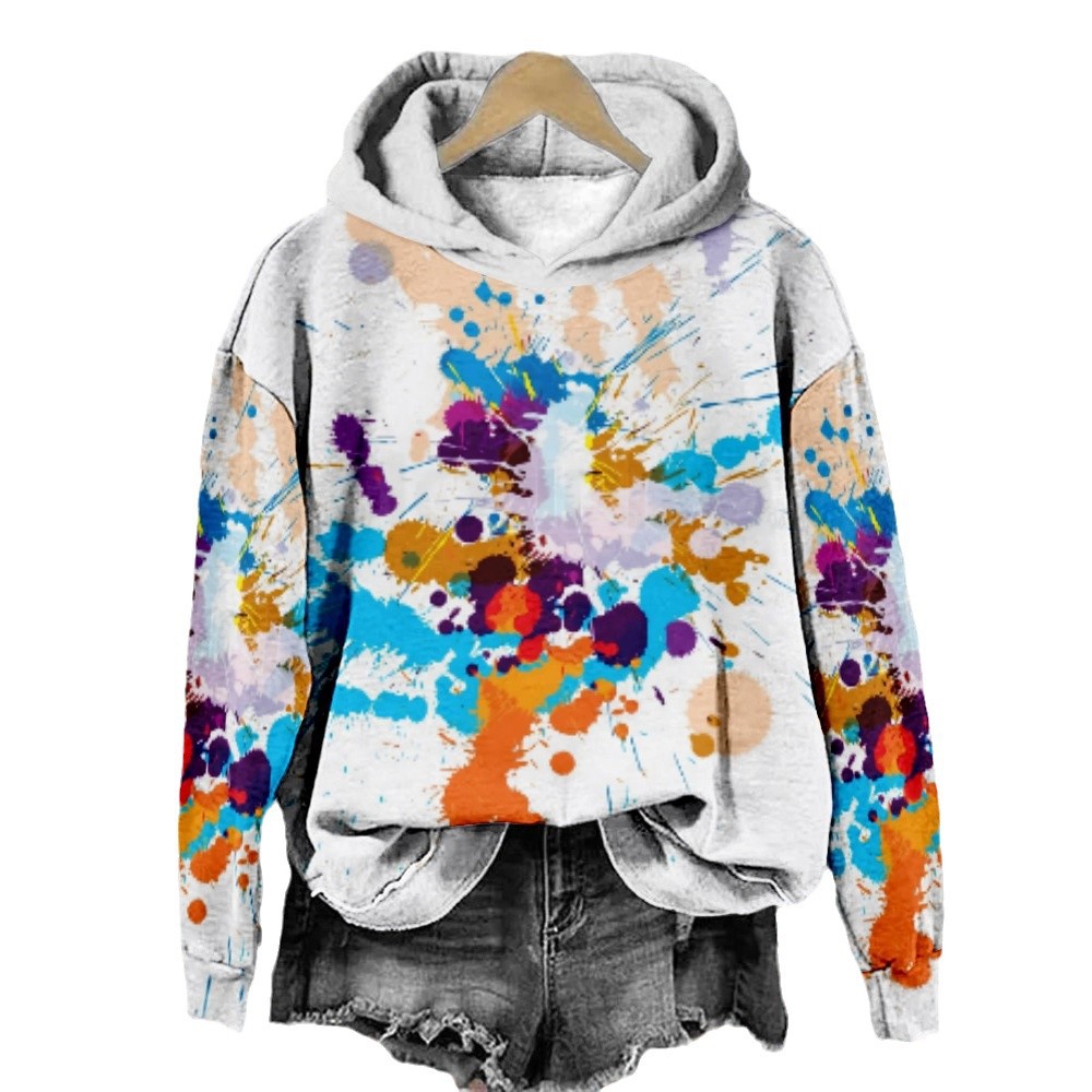 (2개) 염색 및 인쇄 성격 세계 예술 꽃 후드 여성 예술 스타일 패션 하라주쿠 긴 소매 스웨트 셔츠 캐주얼