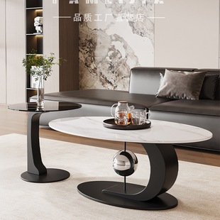 Italian Minimalist Living Room Slate Coffee Table Small Household Oval Creative Coffee Table Table 2025 New Single