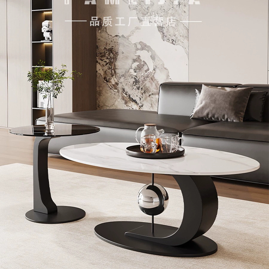 Итальянский минималистичный журнальный столик из сланца для гостиной, небольшой домашний овальный креативный журнальный столик, новинка 2025 года, одиночный