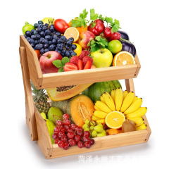 現物竹製二段フルーツバスケット碗皿収納棚キッチンテーブル野菜パン置物整理棚