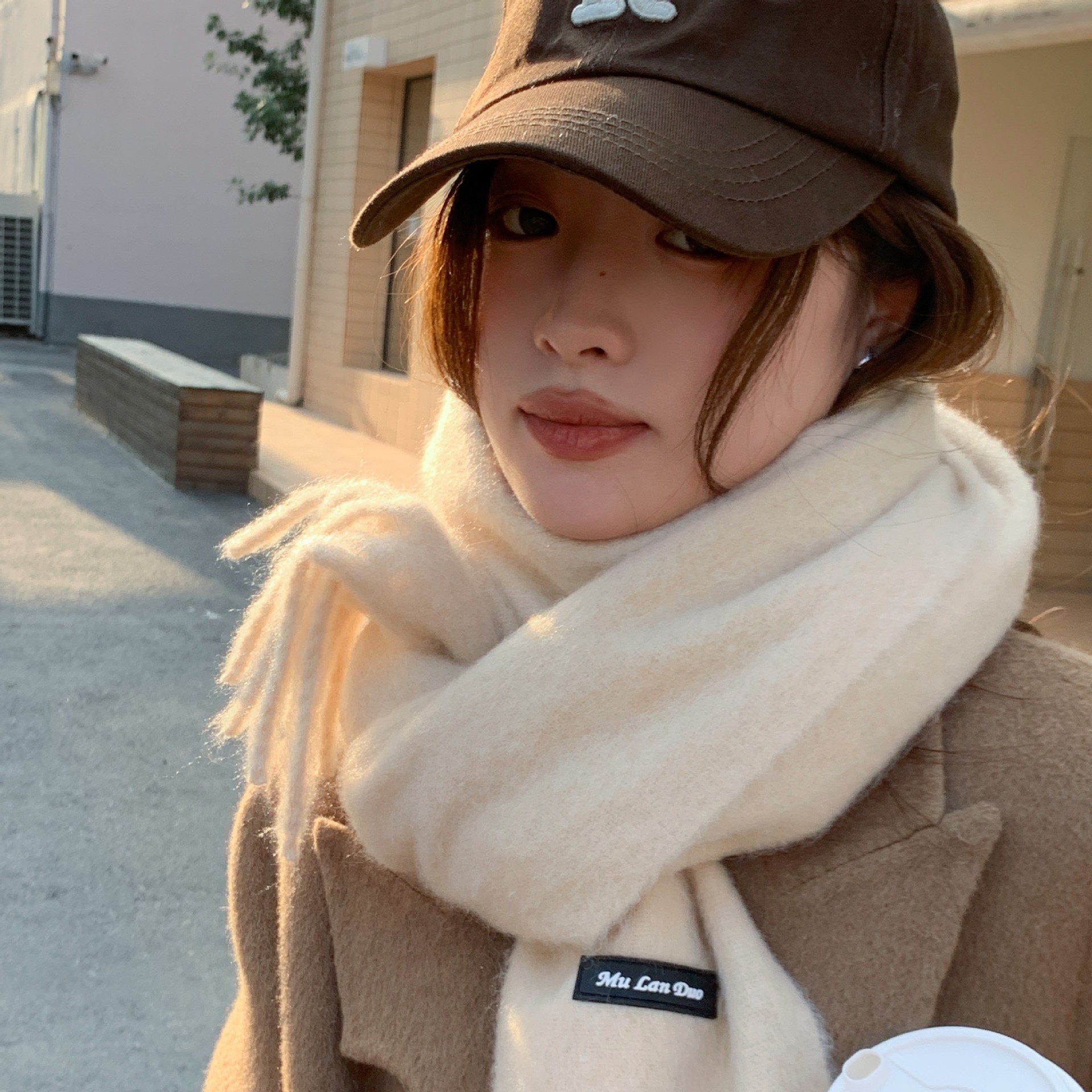 Estilo coreano minimalista lindo grueso color sólido chal nuevo versátil suave glutinoso macaron color caramelo simple bufanda caliente