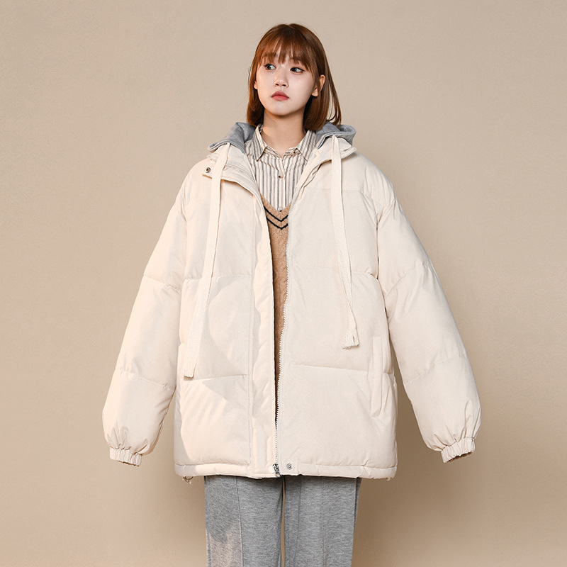 2025 nuevo estilo coreano encapuchado abrigo de algodón de invierno femenino pequeño suelto abrigo de algodón sólido para estudiantes grueso abrigo
