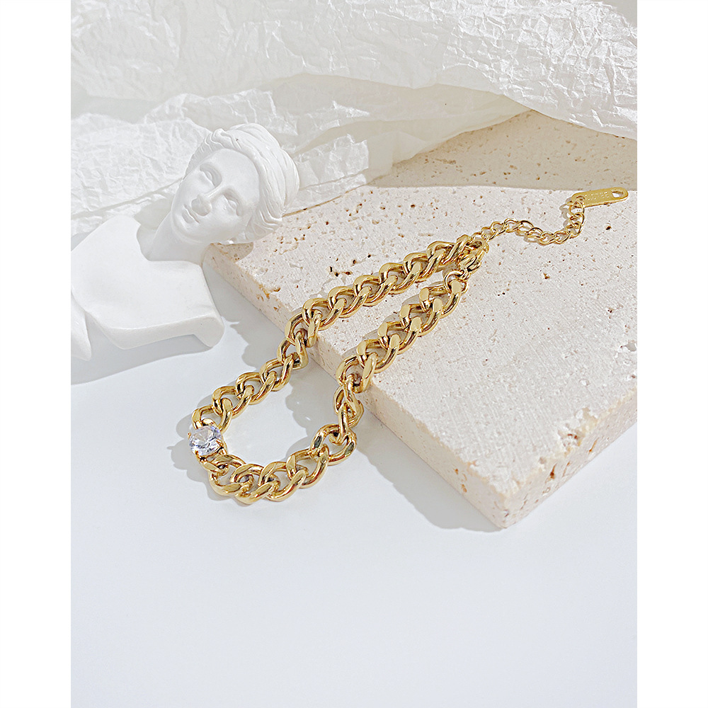 Simple Style Geometric Stainless Steel Bracelets Plating Chain Zircon Stainless Steel Bracelets