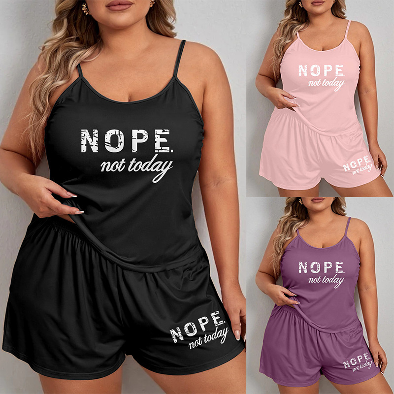 Cross-Border Popular Pajama Set for Women with Letter Print, Plus-Size Camisole and Shorts, Loose Fit, Suitable for Wearing Outside as Loungewear