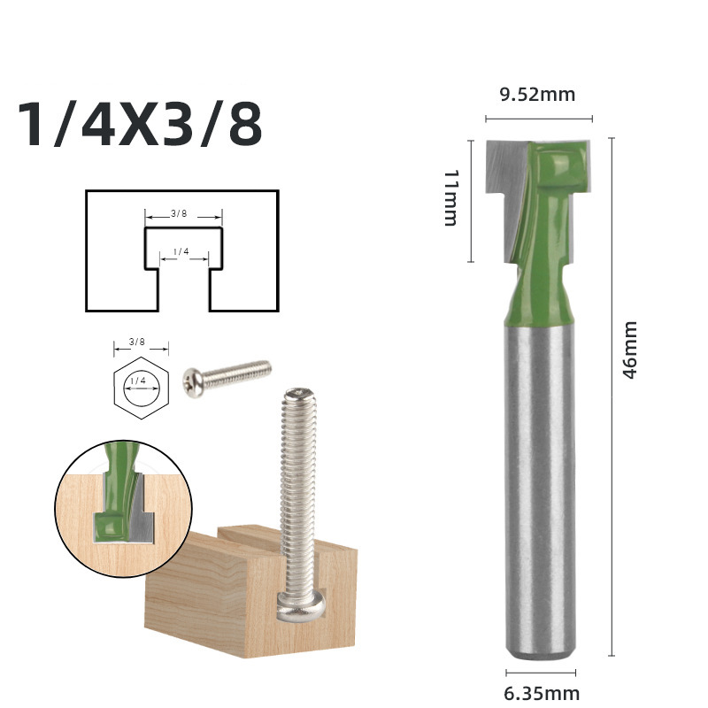 Cuchillo de ojo de cerradura verde 6 piezas para trabajar la madera cortador de fresado de doble hoja cuchillo de ranura en T marco de fotos de ojo de cerradura agujero colgante cuchillo Gong