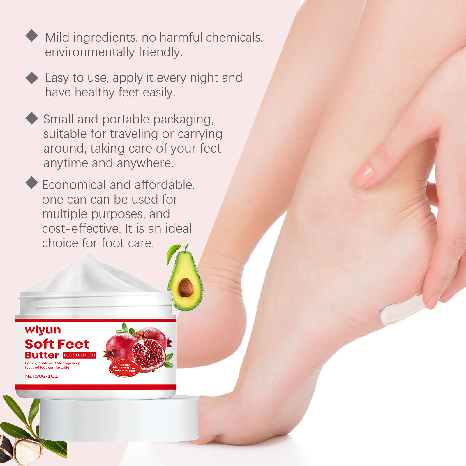 Fußpflegecreme, erweichende Fußpflegecreme mit Granatapfel-Moringasamen, feuchtigkeitsspendende Fußcreme für die Ferse_voghion.com