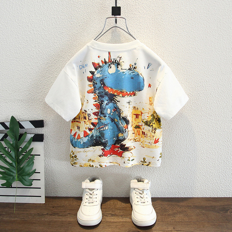 7983 camiseta de manga corta para niños 2025 nuevos tops de ropa para niños ropa de verano para niños tendencia estilo rufián guapo moda versión coreana