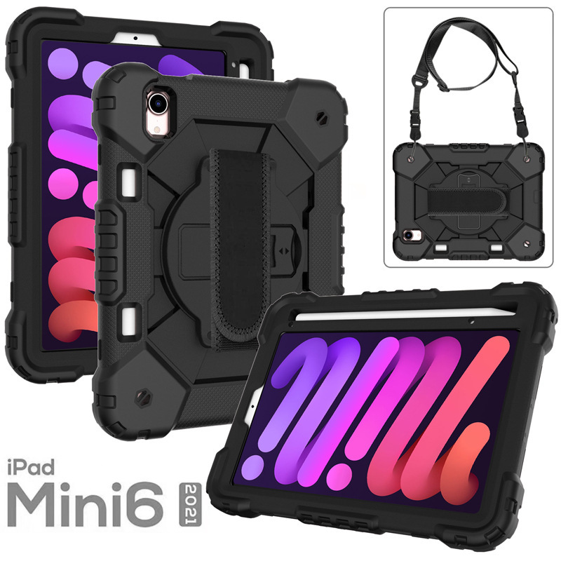 For Apple mini6 Colorful Silicone Strap Hand Strap Flat Case PC Rotating Bracket iPad Mini 6 Protective Case