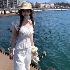 白色蕾丝花边一字肩衬衫女夏季收腰设计感修身显瘦短款纯欲上衣