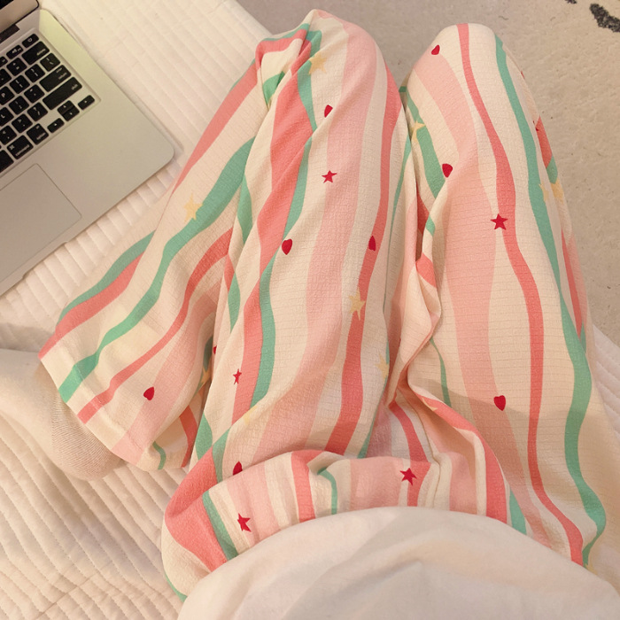 Pantalones de dibujos animados lindos pantalones de pijama elásticos de cintura estudiantil en casa pantalones largos de primavera y otoño de verano para mujeres pantalones casuales