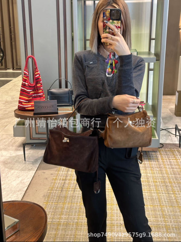跨境女包新款麂皮rodeo磨砂托特包真皮腋下包手提斜挎包大容量女|undefined