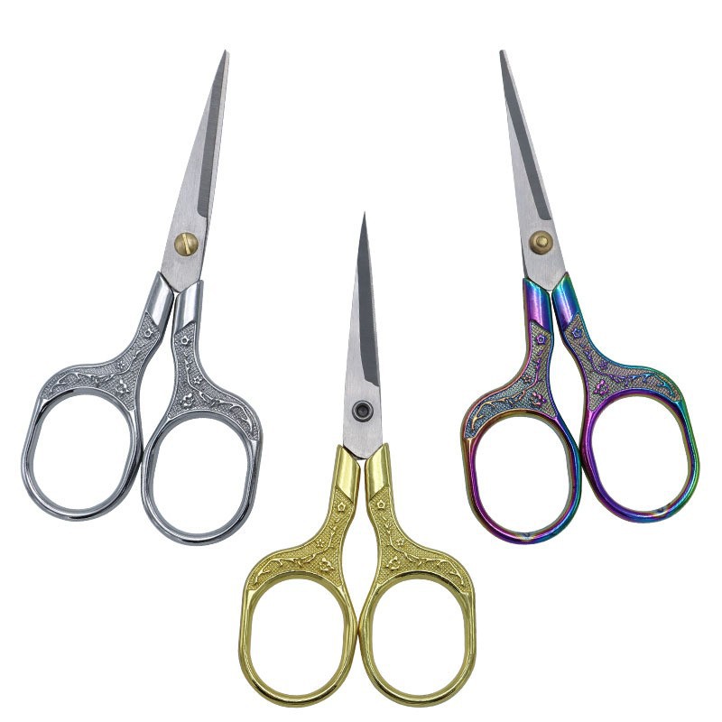 Plum Blossom Retro Stainless Steel Household Scissors Square Handle Embroidery Scissors Student Craft Small Office Scissors