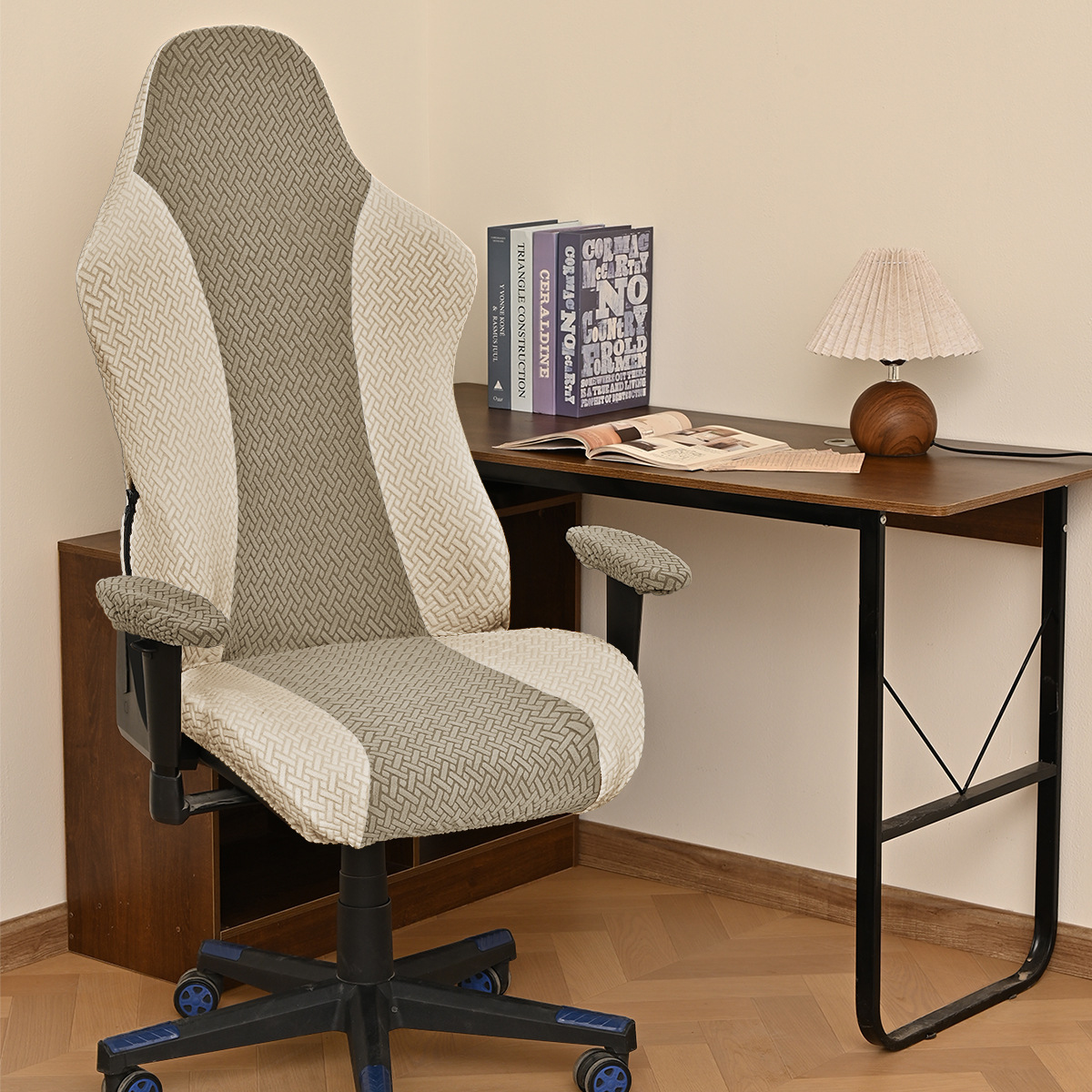 Jacquard transfronterizo en forma de T estriado de color, cubierta de silla de deporte elástica general a prueba de polvo, cubierta de silla de juego de Internet