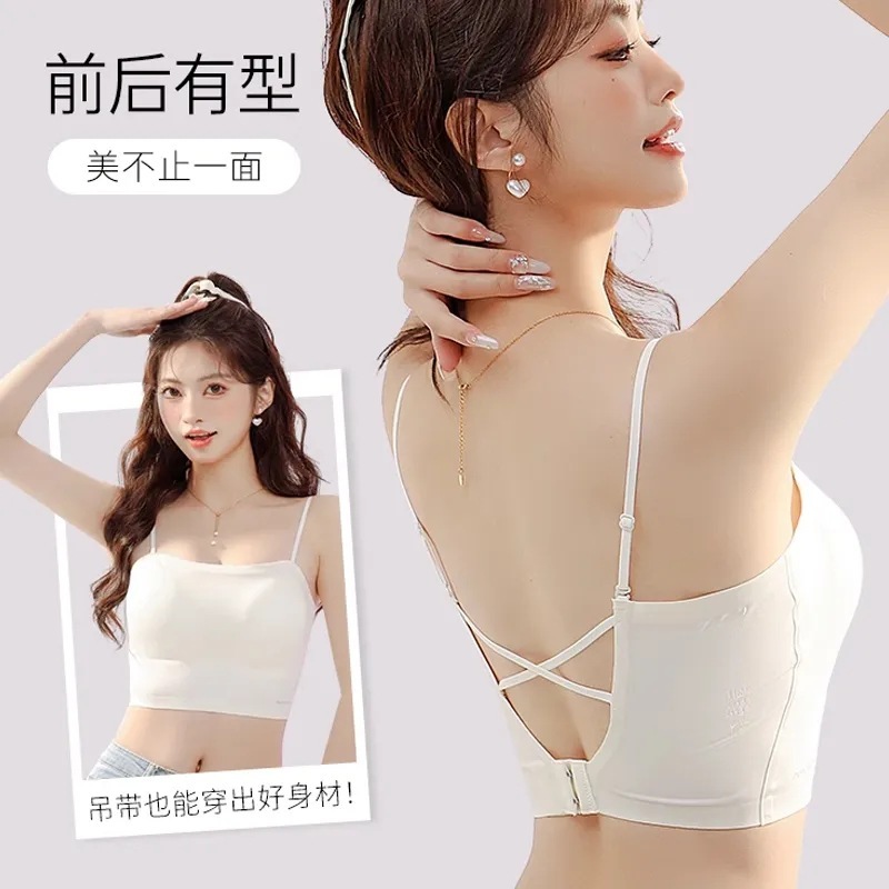 女性用オリジナルチューブトップブラ、小胸、副胸、サイドプッシュアップ、露出防止、美背中キャミソール風シームレスブラ|undefined