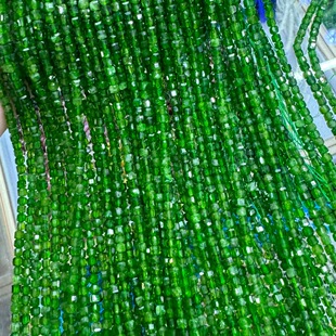 Diopside Sugar Facet Long Chain Green Diopside Facet Long Chain Semi-finished Square 3*3 Long Chain Bead Factory
