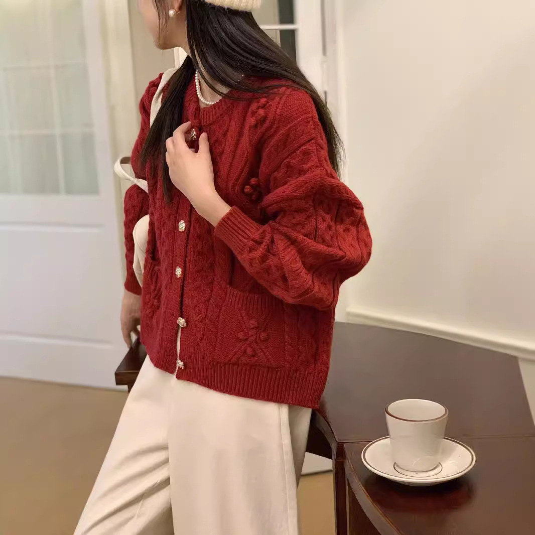 24 Dongpuyuan coreano de alta calidad industria pesada tibetana jersey cardigan de punto chaqueta de otoño y invierno