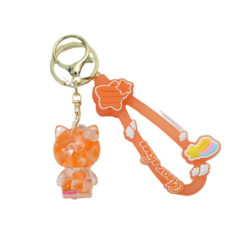 Caricatura KT en botella de arena flotante de aceite en burbujas de aceite llavero llavero de automóvil regalos de vacaciones