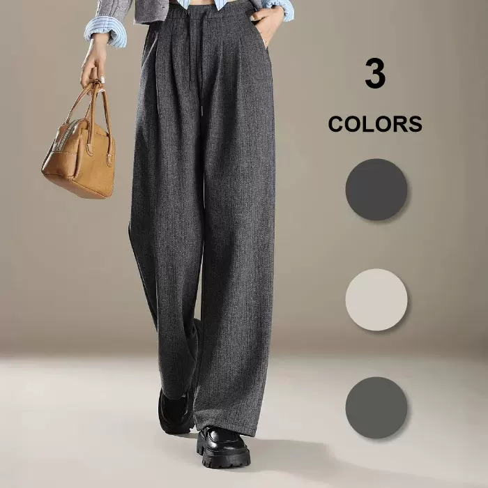 9920秋冬爆款宽松保暖显瘦阔腿高腰休闲加厚毛呢窄版直筒裤显腿长