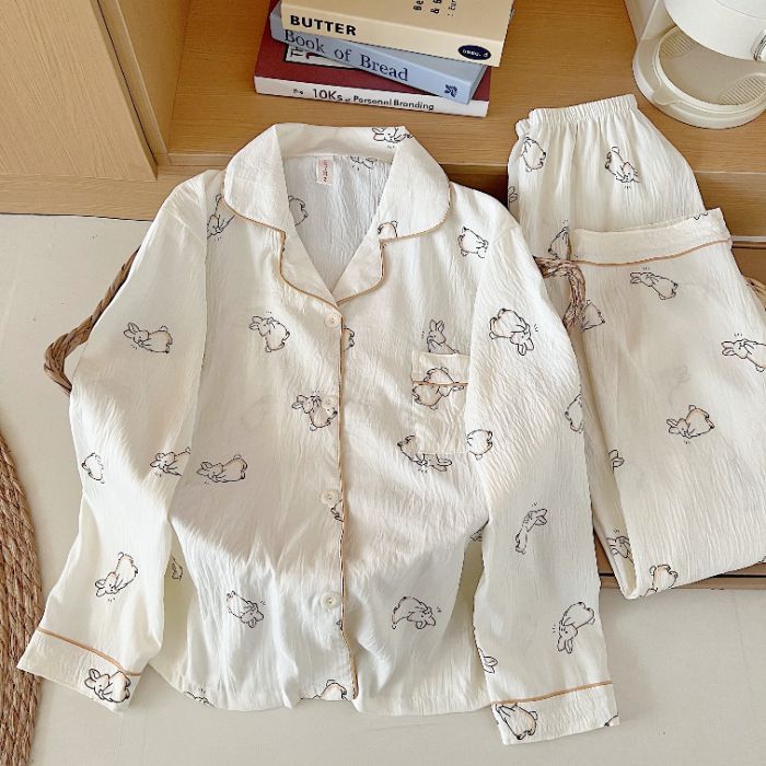 Pijamas de algodón nubes al por mayor transfronterizos pantalones de mangas largas de dibujos animados lindos cardigans con solapa otoño nueva explosión ropa para el hogar