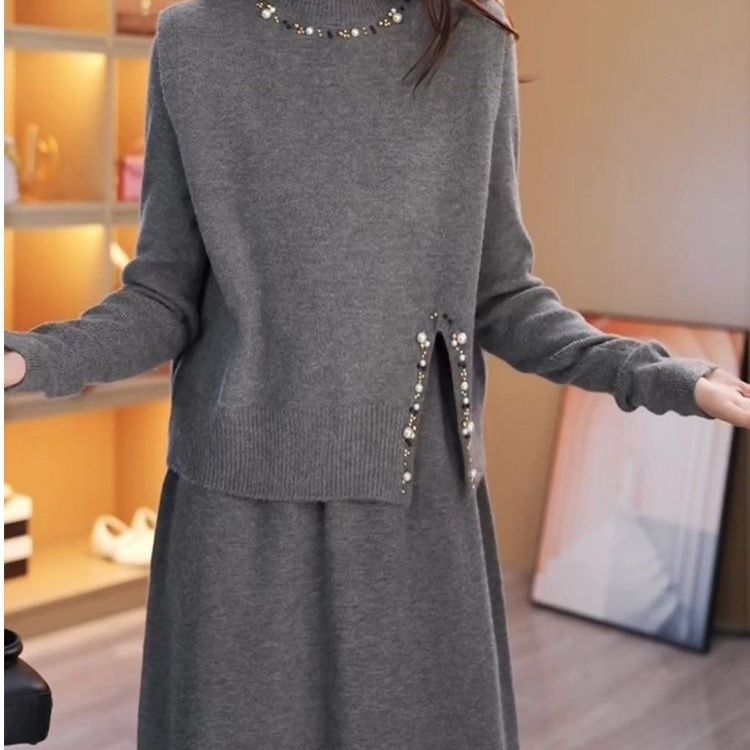 Thickened Vest Two-Piece Dress for Women 2025 Autumn and Winter New Mother Knitted Sweater Suit Skirt