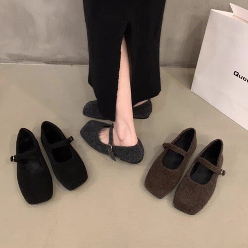 High-quality foreign-style fur shoes for women, new autumn and winter French retro temperament flat Mary Jane single-layer shoes