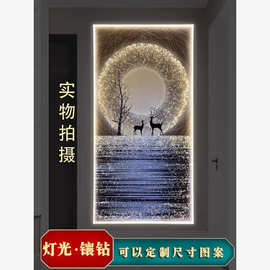 带灯玄关装饰画高档LED灯画现代简约走廊过道挂画轻奢晶瓷镶钻画