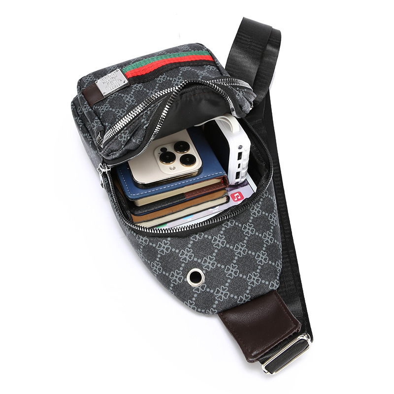 New Men's Chest Bag Pu Leather Accessible Luxury Texture Shoulder Bag Fashion Printed Work Clothing Versatile Crossbody Bag Business Men's Bag