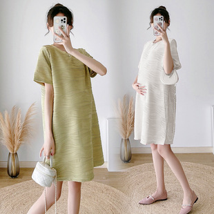 Real Shot of Maternity Wear 2025 Summer Fashion Trendy Mom Large Size Loose and Versatile Mid-Length Maternity Dress
