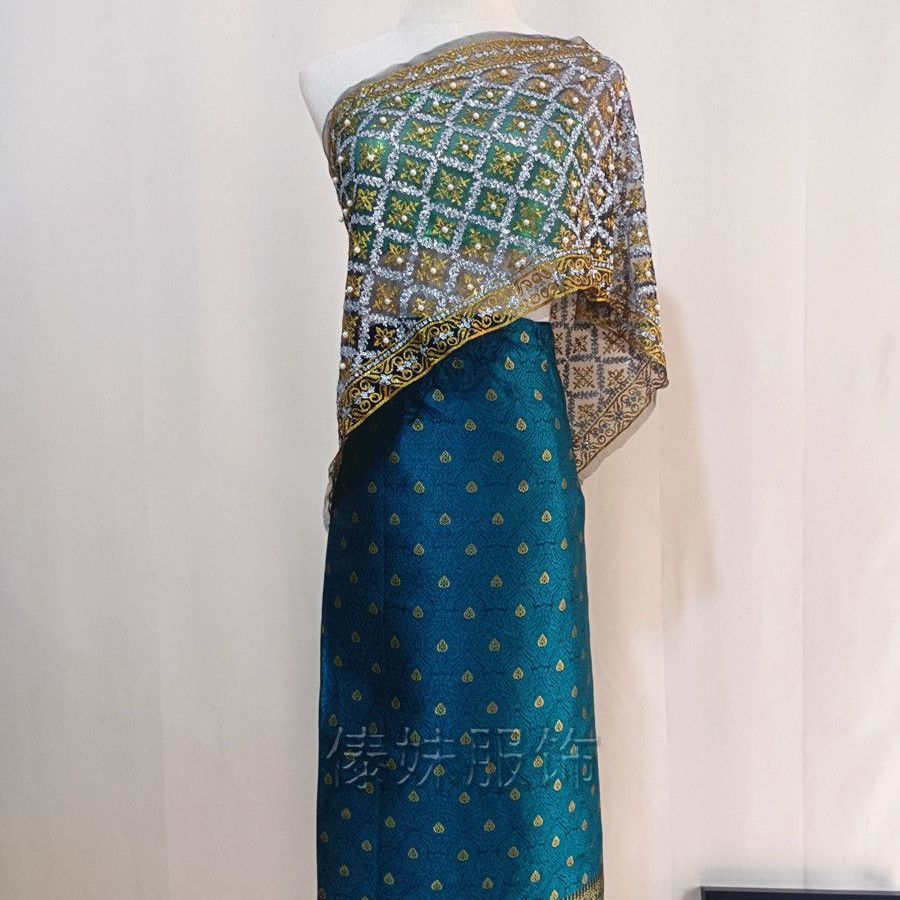 B1 dark green skirt three-piece set including chest-wrapped skirt and shawl