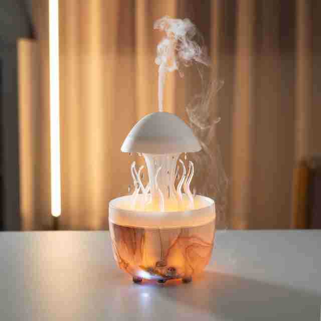 Humidificador de lluvia de medusas transfronterizas luces de colores atomización ultrasónica gotas de lluvia humidificación nube lluvia aceite esencial fabricante de máquinas de aromaterapia