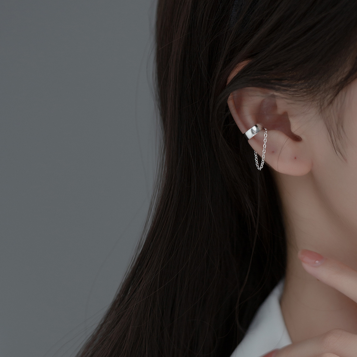 Eloch s925 plata brillante cadena orejas coreana geometría pequeña personalidad joyas para orejas G8678