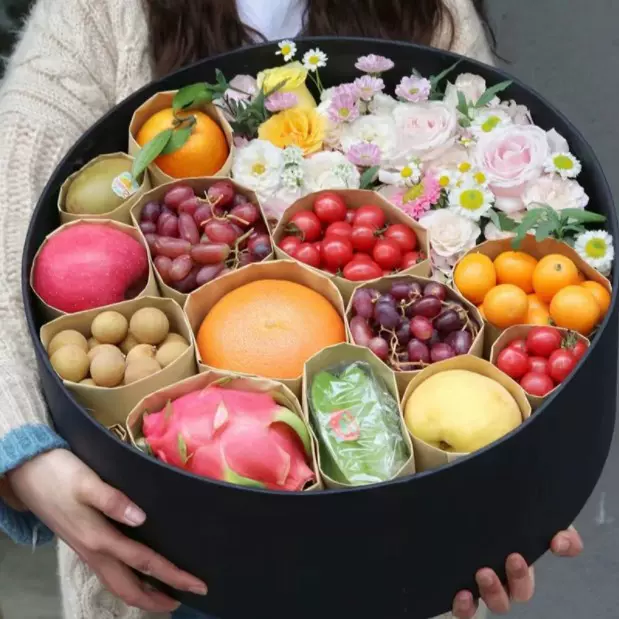 包邮防水圆形开窗鲜花水果礼盒带提绳香烟车厘子鲜花盒包装盒批发
